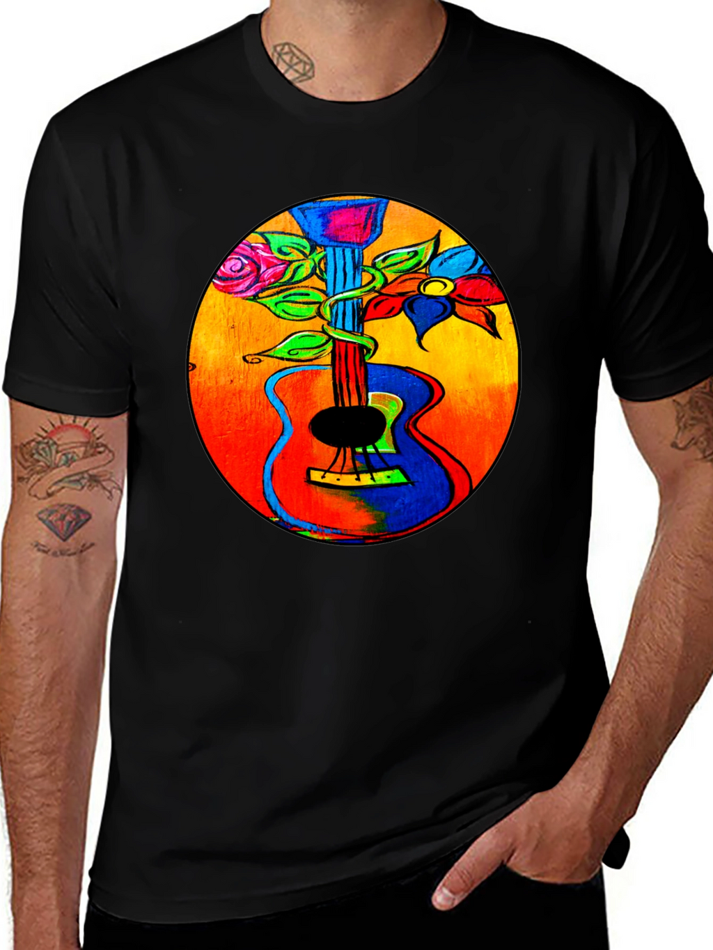 Floral Guitar Graphic Tee - Music Lover T-Shirt