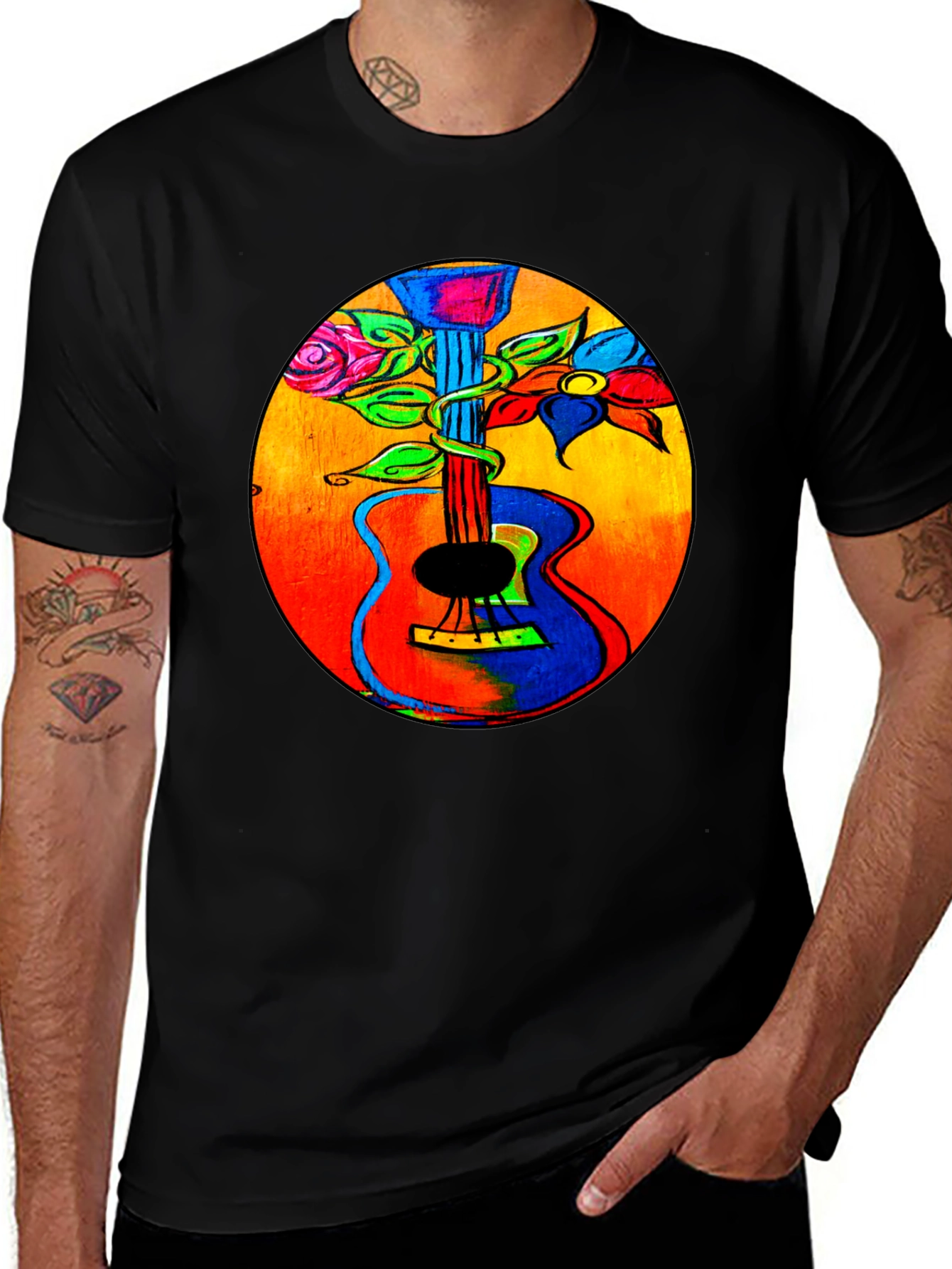 Floral Guitar Graphic Tee - Music Lover T-Shirt