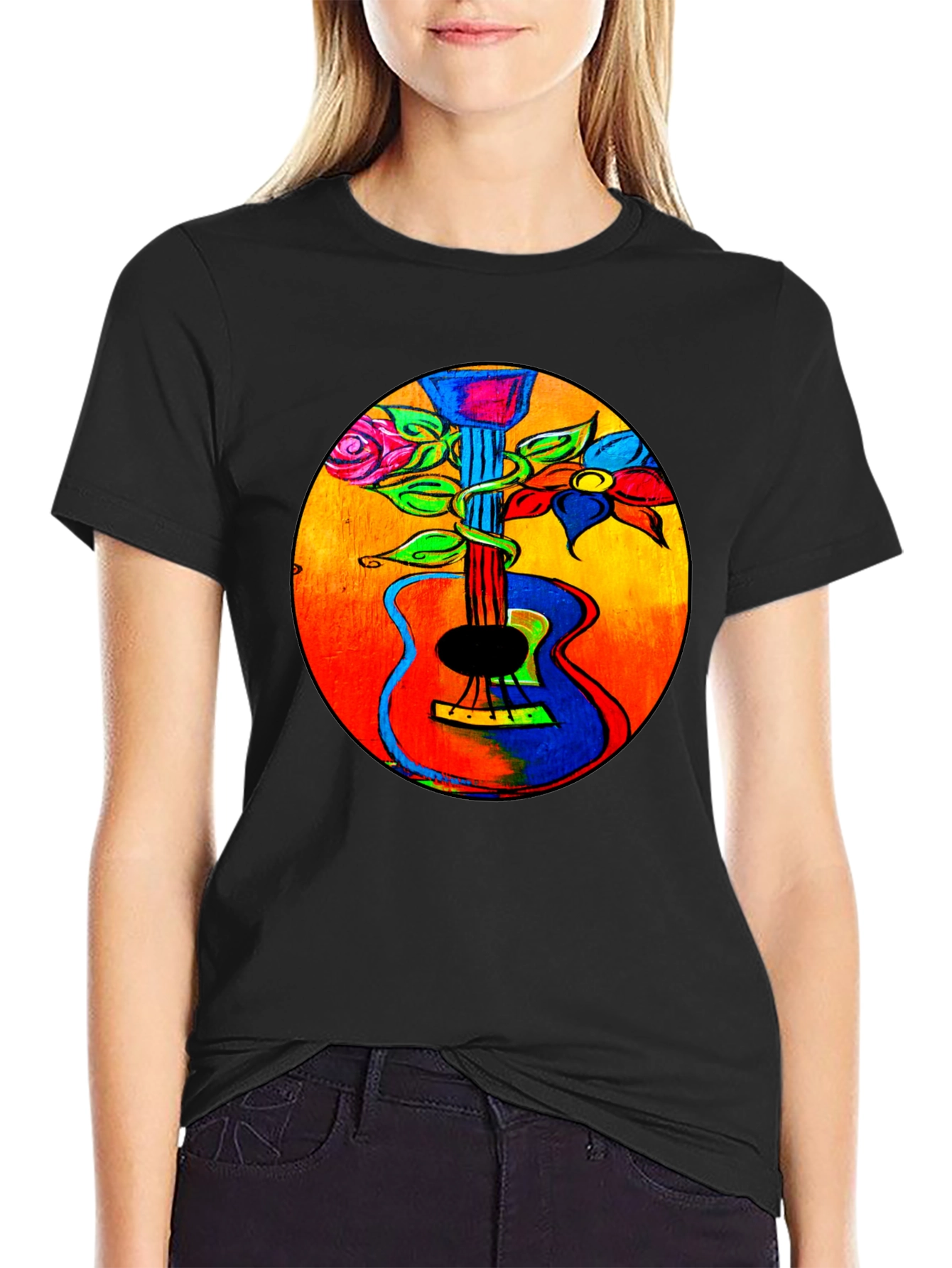 Floral Guitar Graphic Tee - Music Lover T-Shirt
