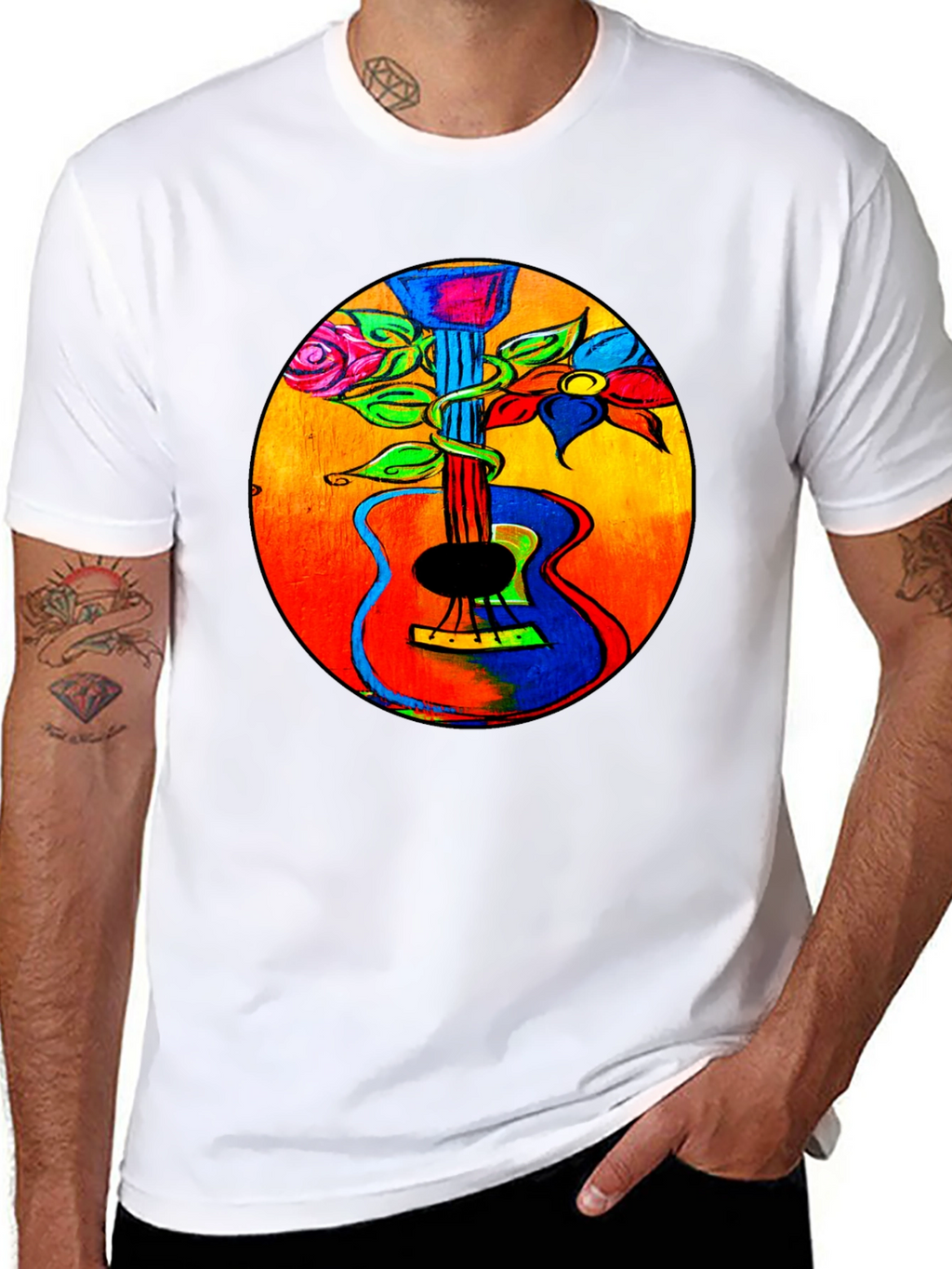 Floral Guitar Graphic Tee - Music Lover T-Shirt