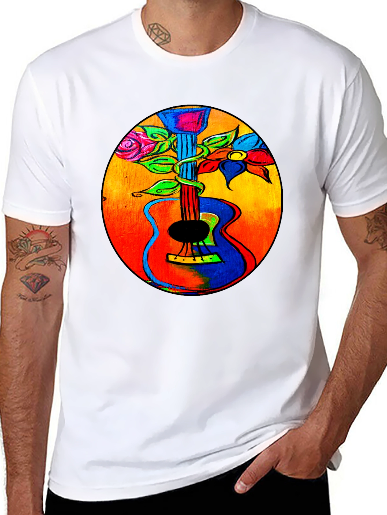 Floral Guitar Graphic Tee - Music Lover T-Shirt