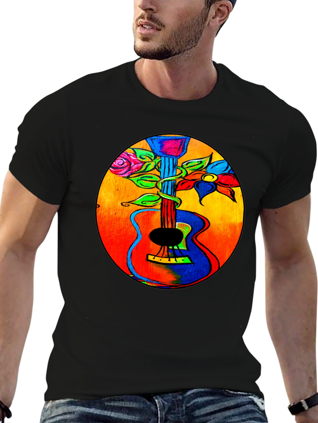 Floral Guitar Graphic Tee - Music Lover T-Shirt