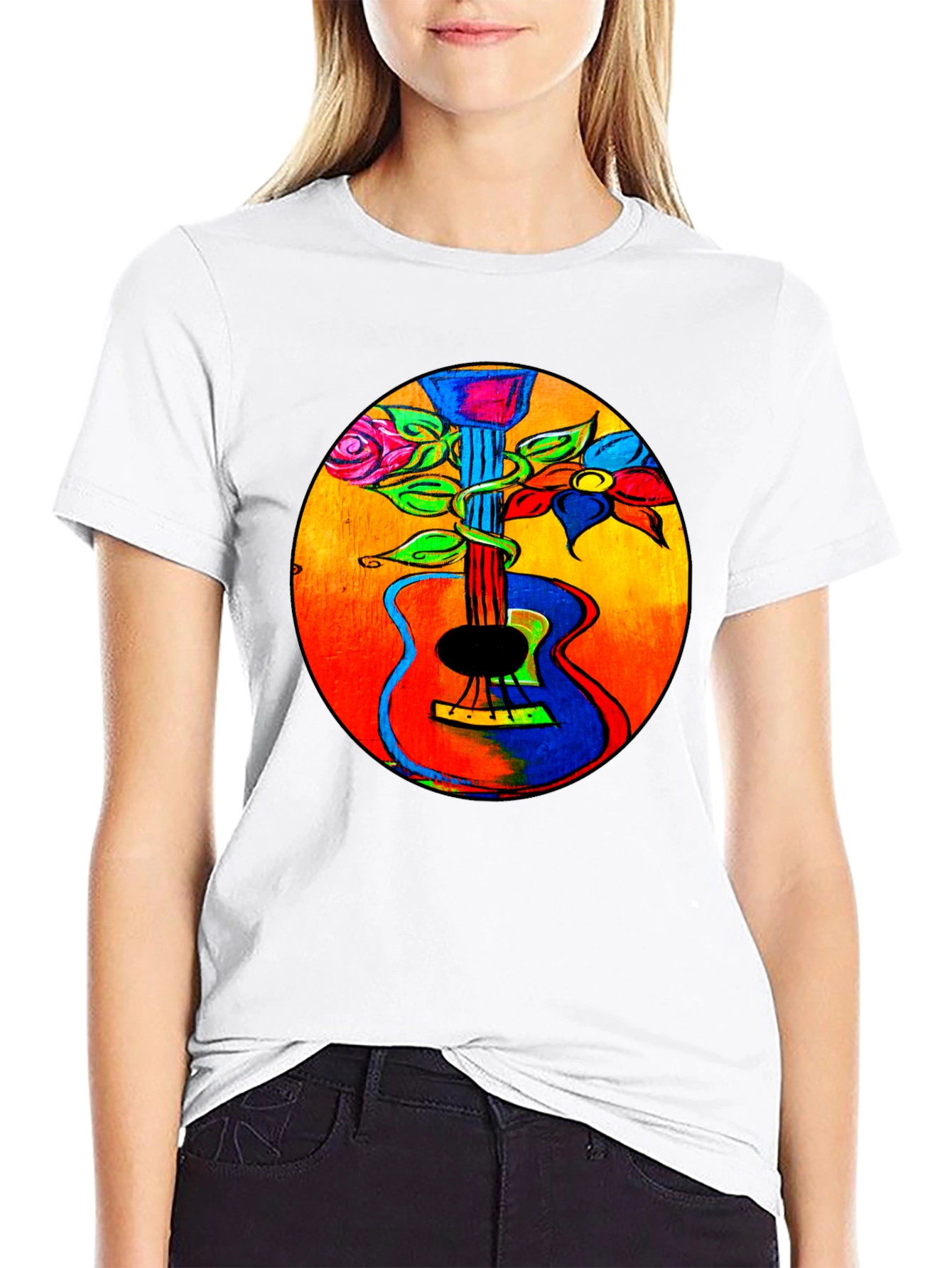 Floral Guitar Graphic Tee - Music Lover T-Shirt