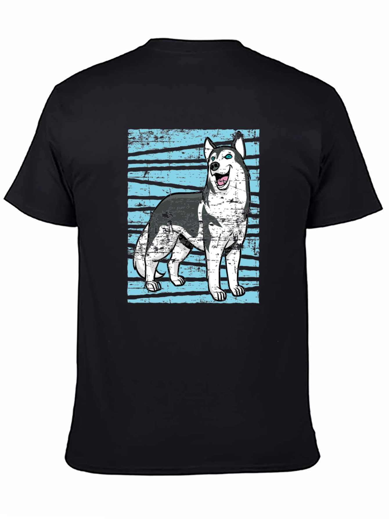 Husky Dog Graphic Print Black T-Shirt