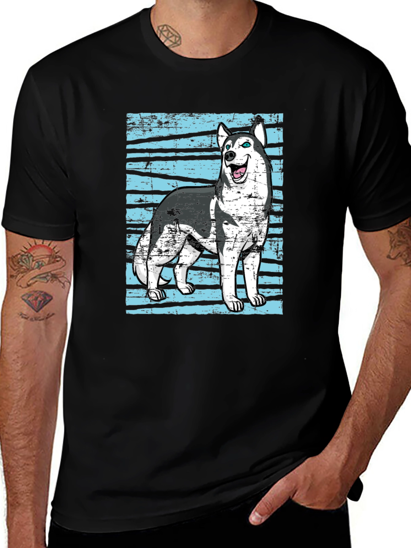 Husky Dog Graphic Print Black T-Shirt