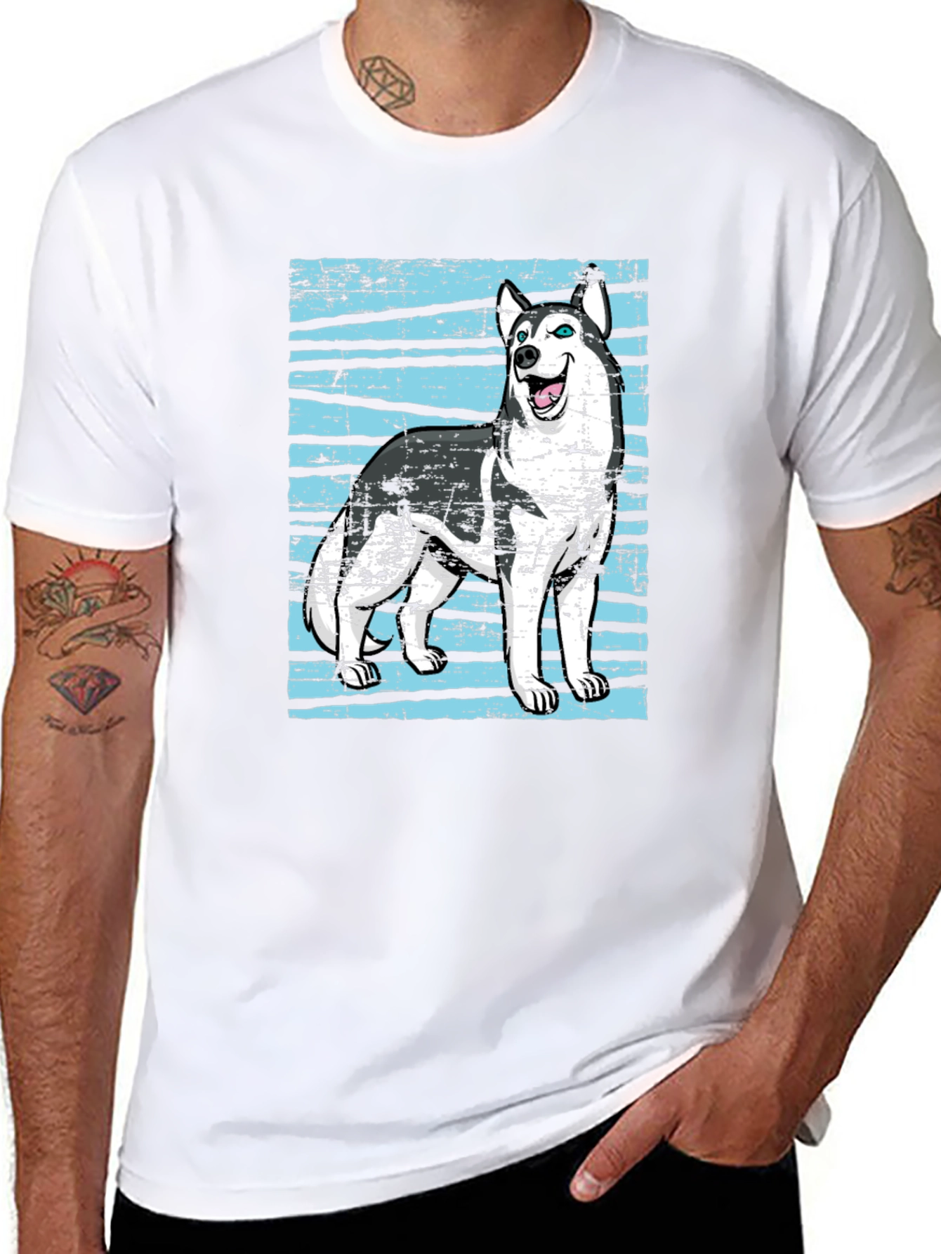 Husky Dog Graphic Print Black T-Shirt