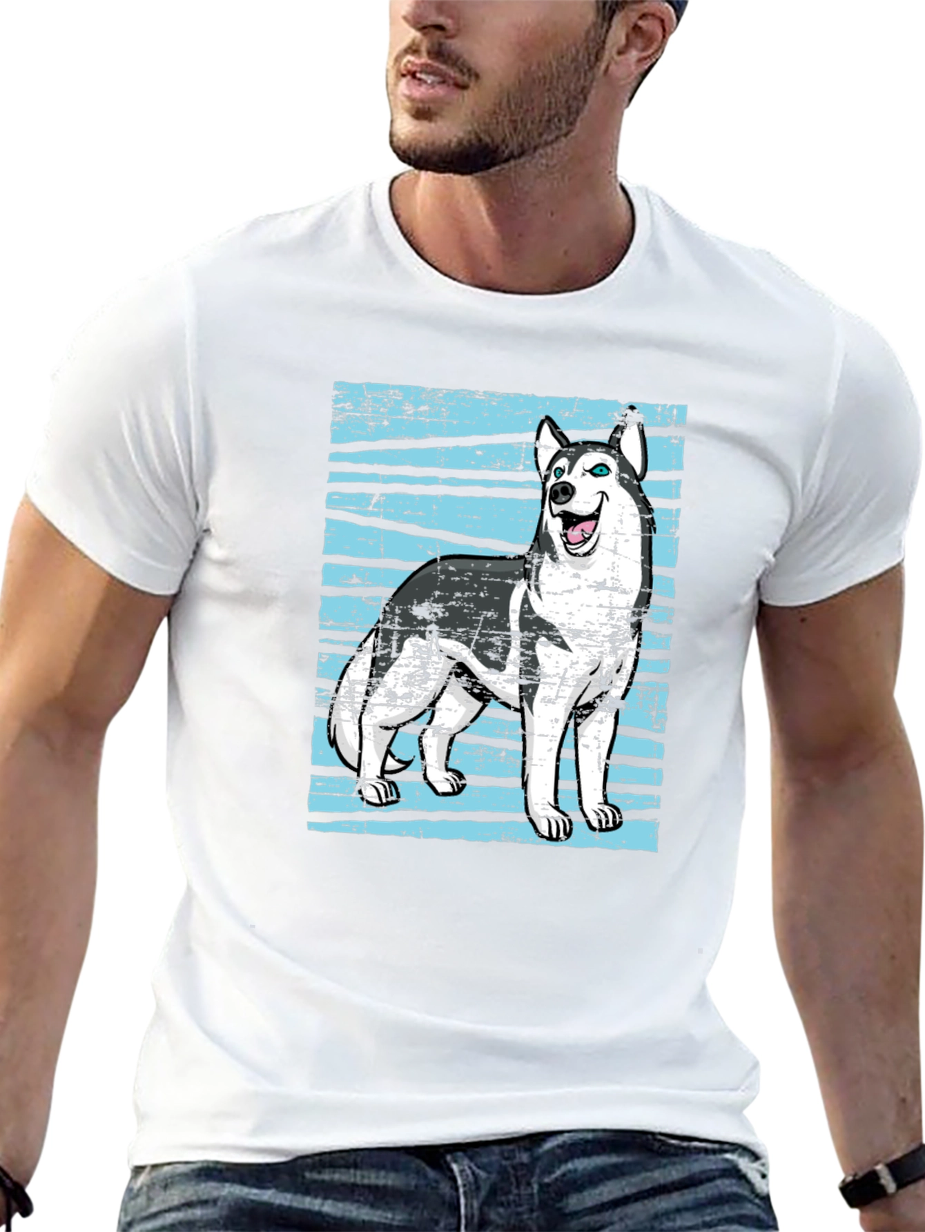 Husky Dog Graphic Print Black T-Shirt