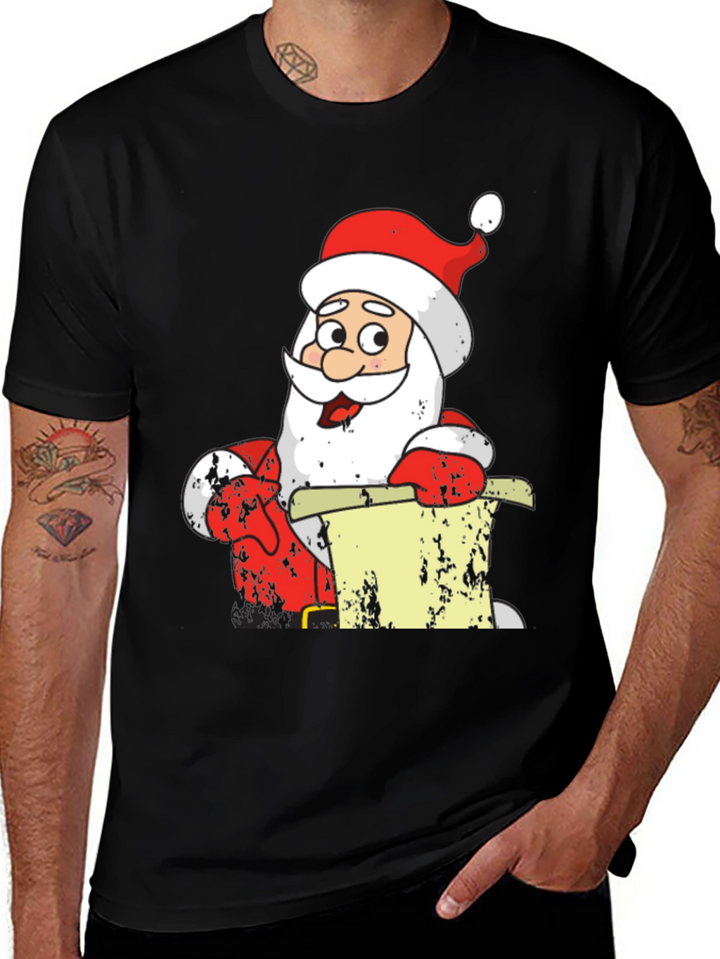 Festive Santa Claus Black T-Shirt