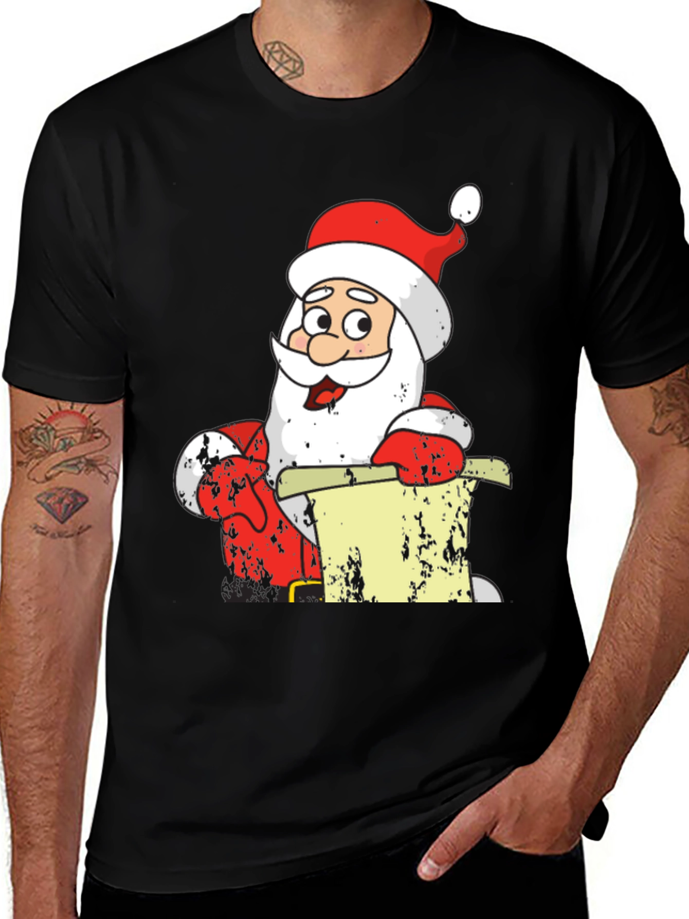Festive Santa Claus Black T-Shirt