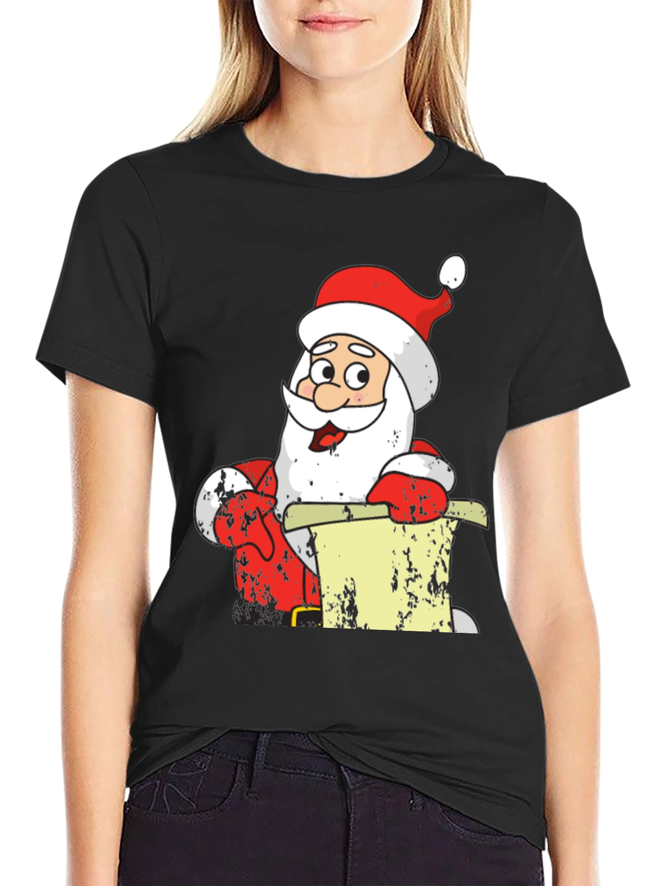 Festive Santa Claus Black T-Shirt