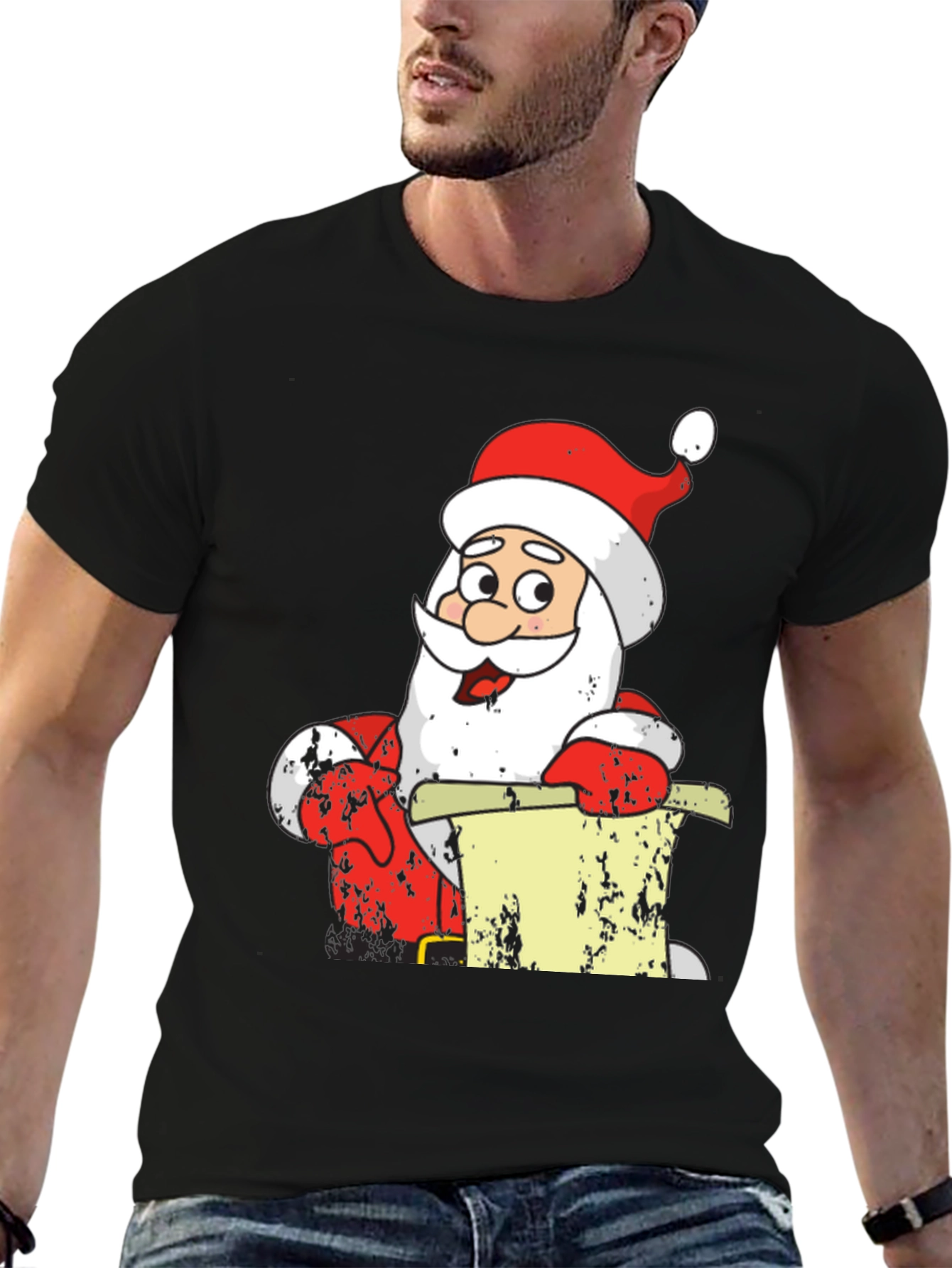 Festive Santa Claus Black T-Shirt