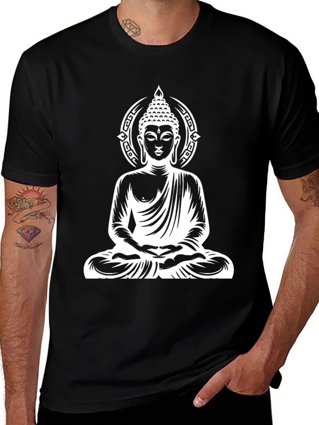 Buddha Graphic Print Black T-Shirt