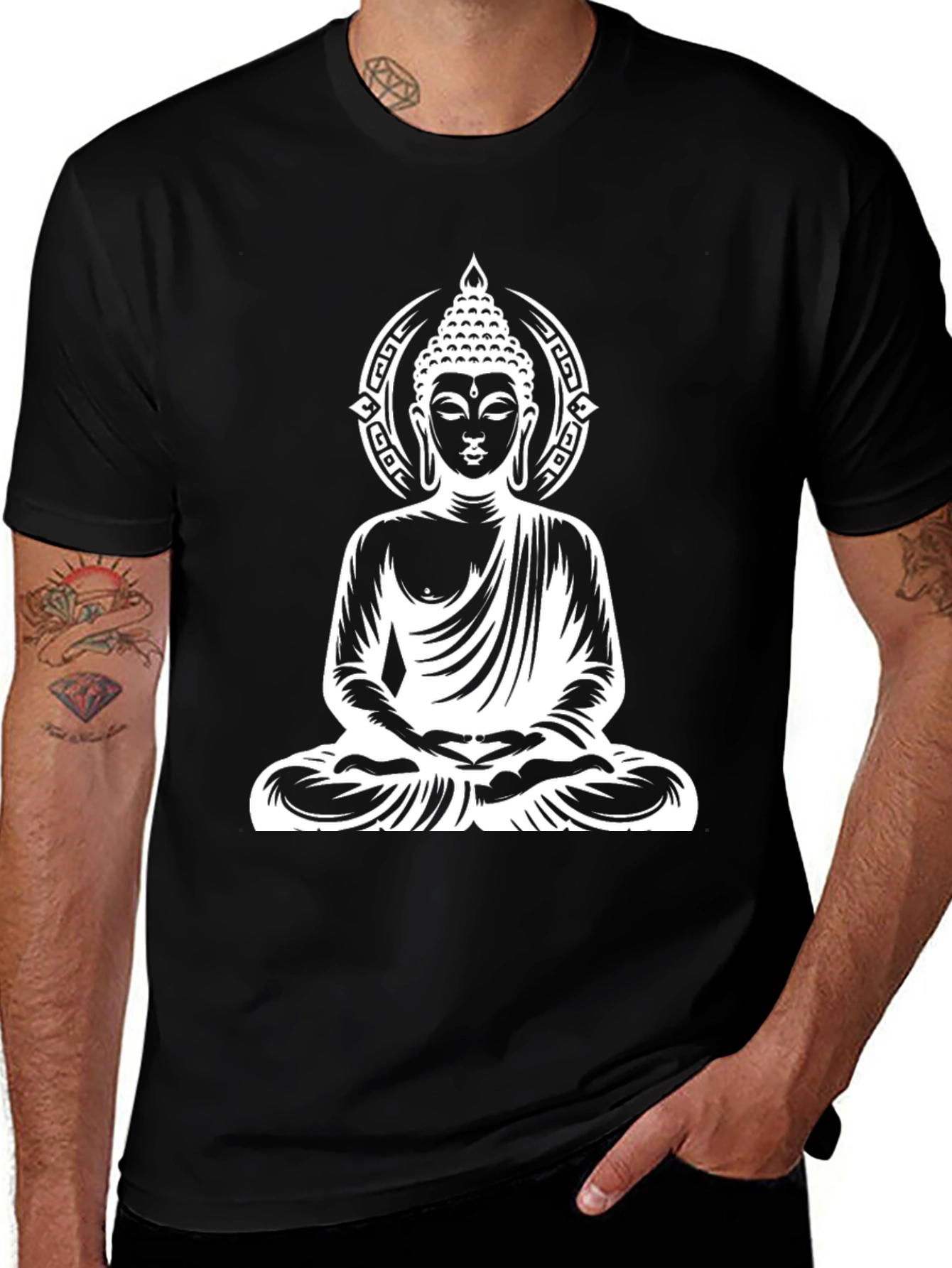 Buddha Graphic Print Black T-Shirt