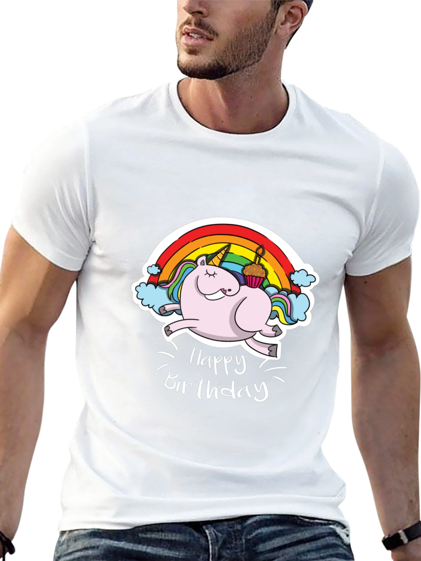 Unicorn Happy Birthday Black T-Shirt