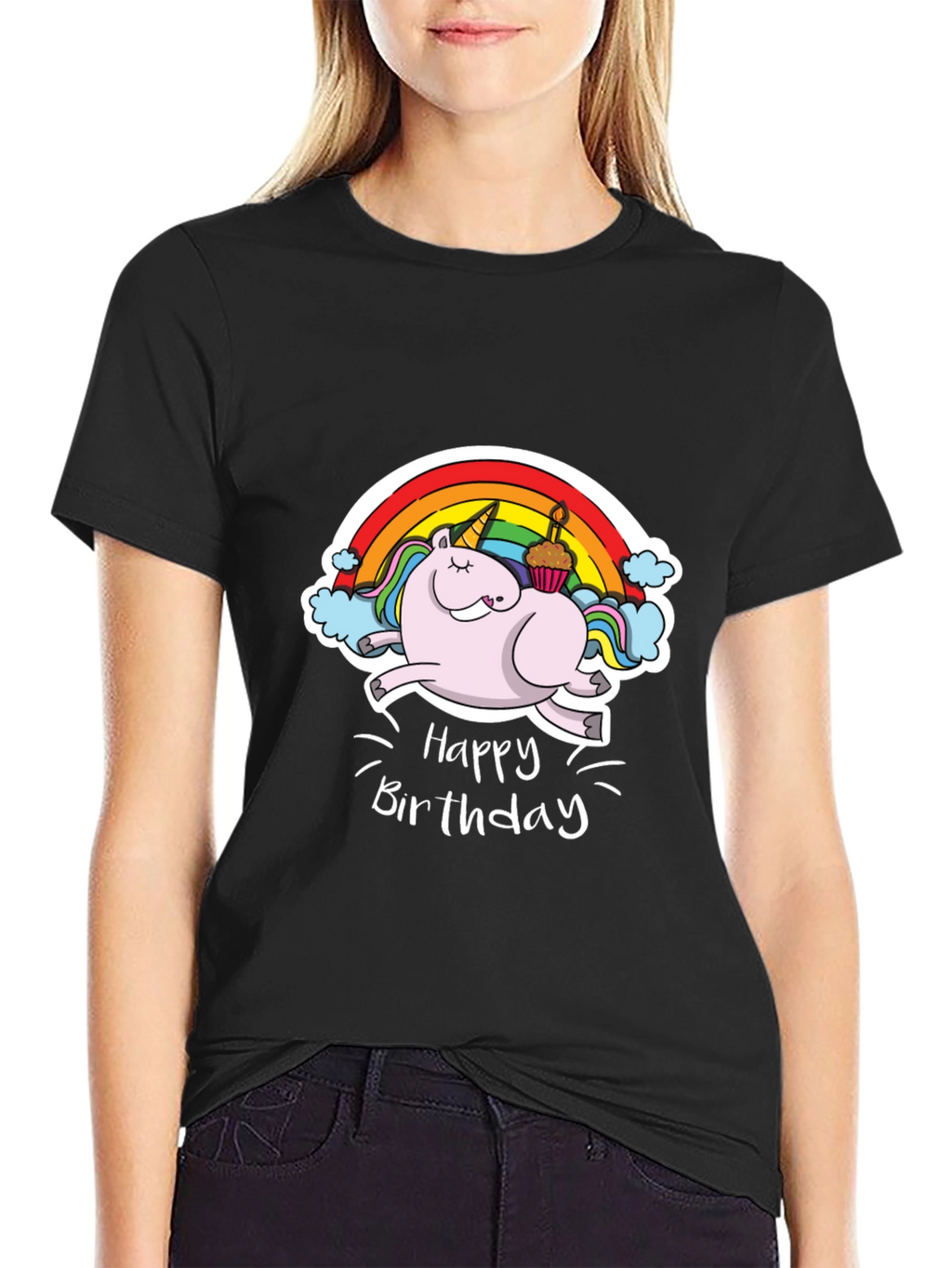 Unicorn Happy Birthday Black T-Shirt