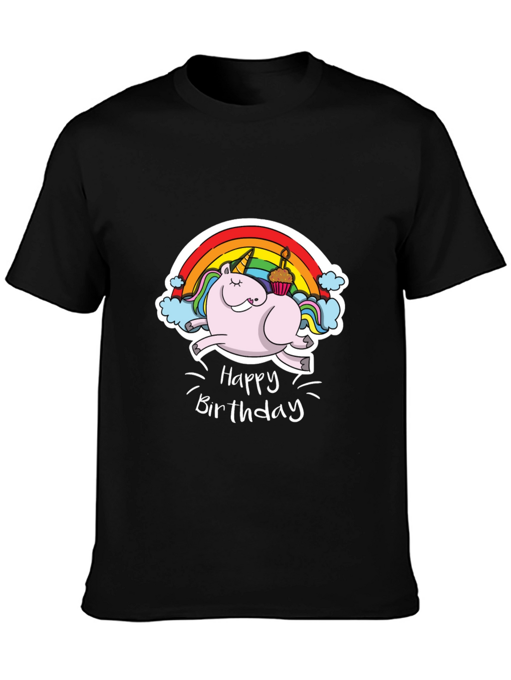 Unicorn Happy Birthday Black T-Shirt