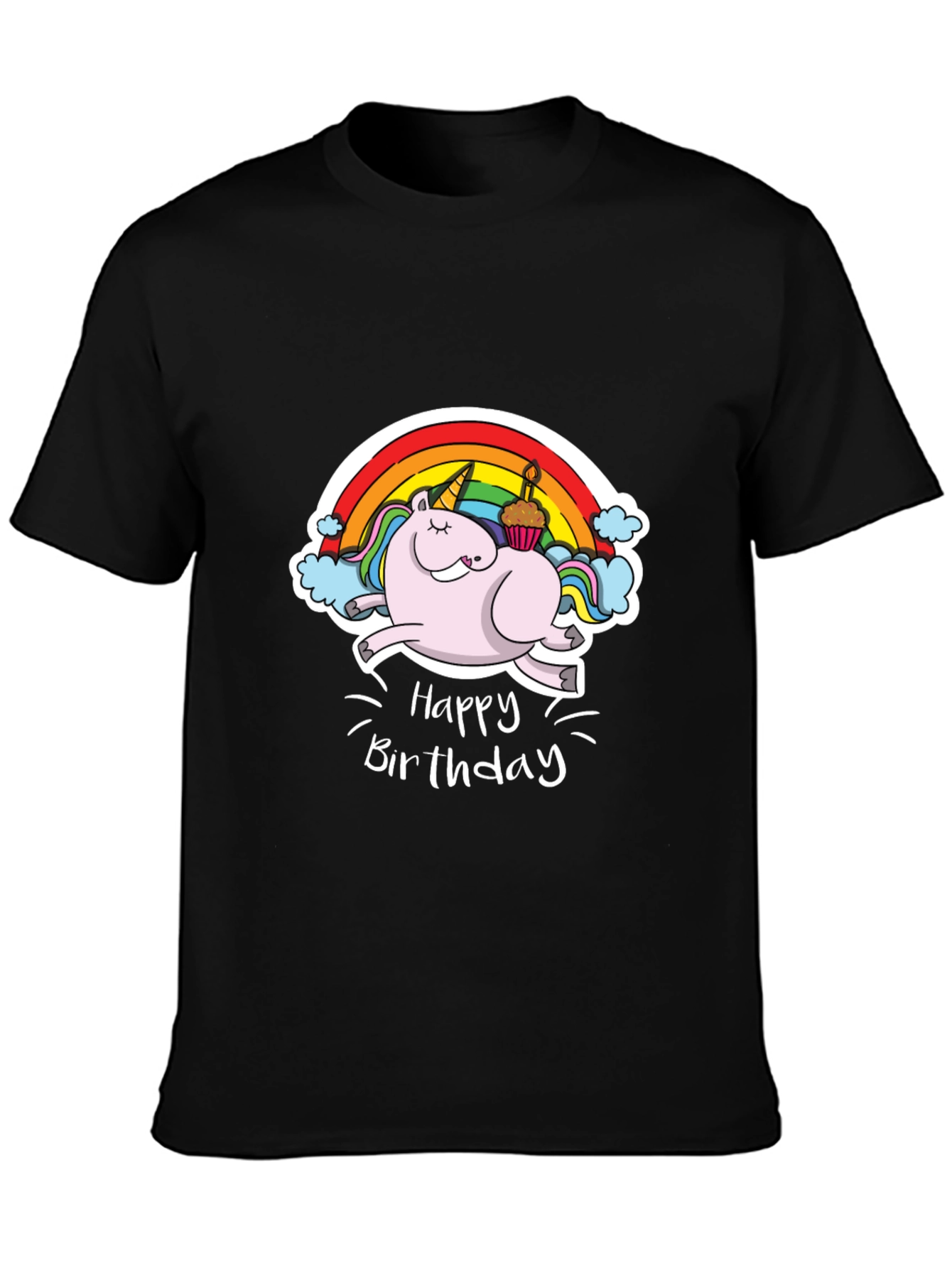 Unicorn Happy Birthday Black T-Shirt