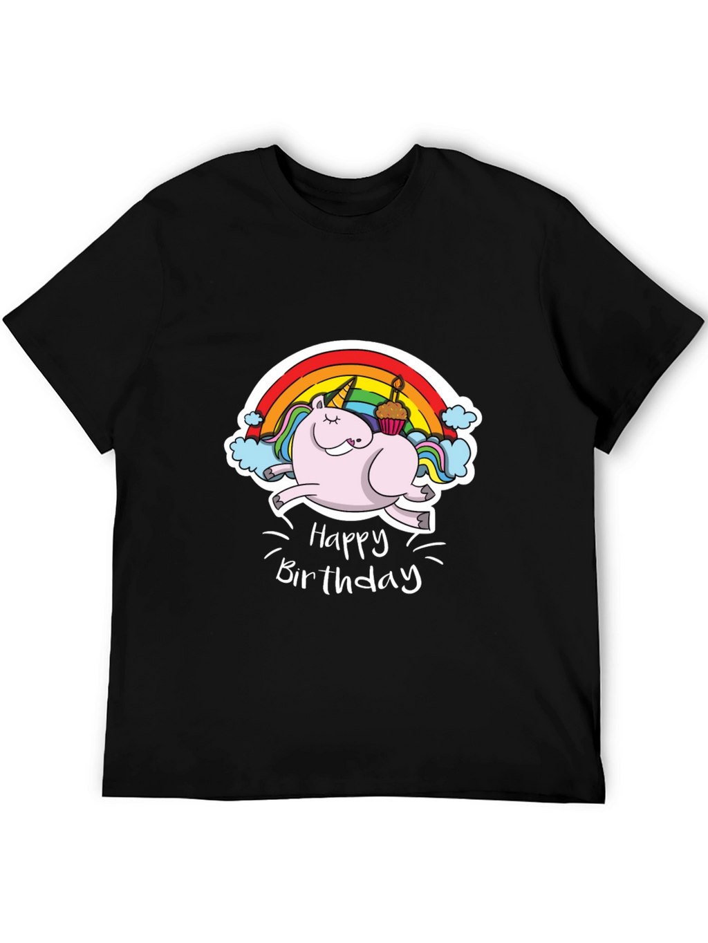 Unicorn Happy Birthday Black T-Shirt