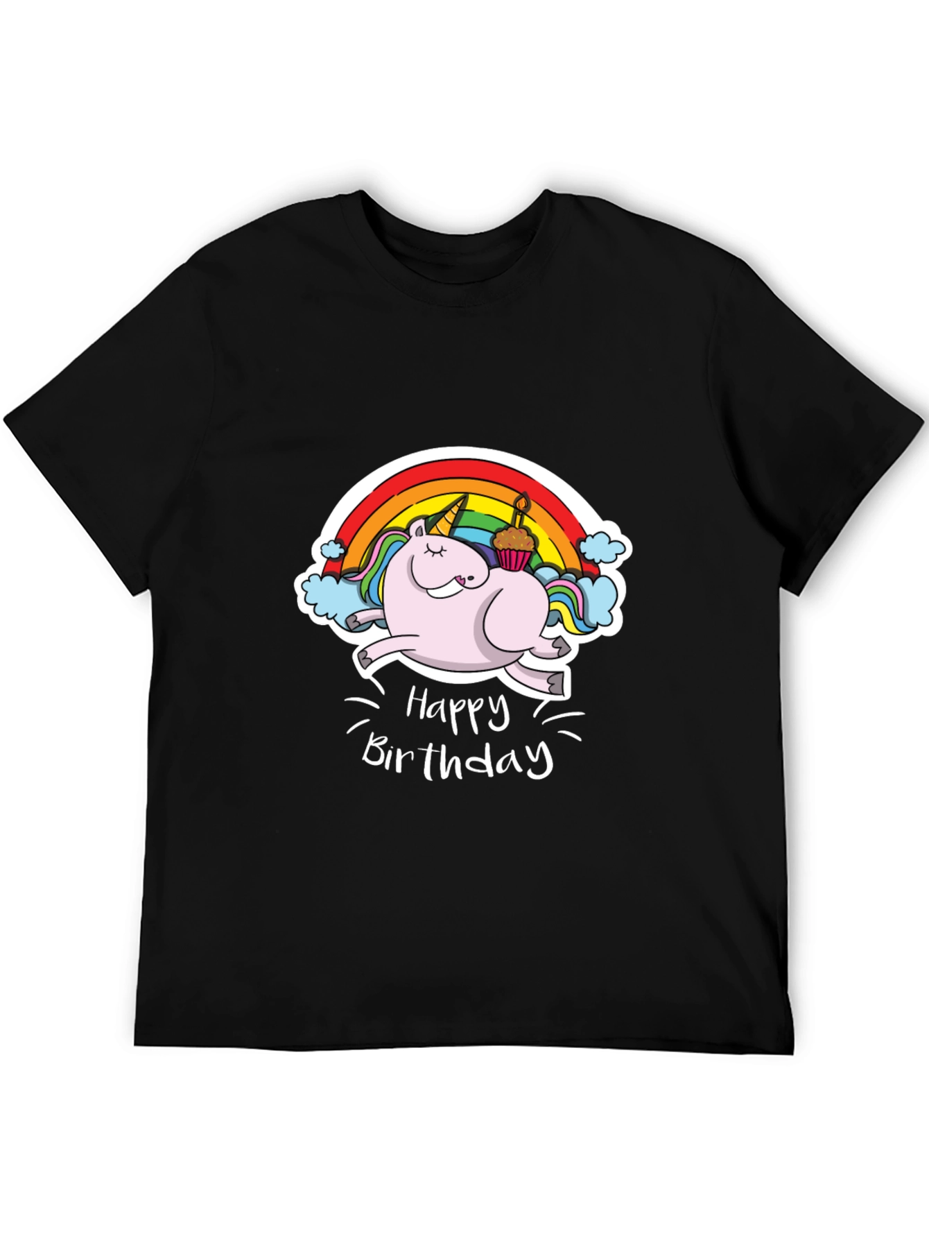 Unicorn Happy Birthday Black T-Shirt