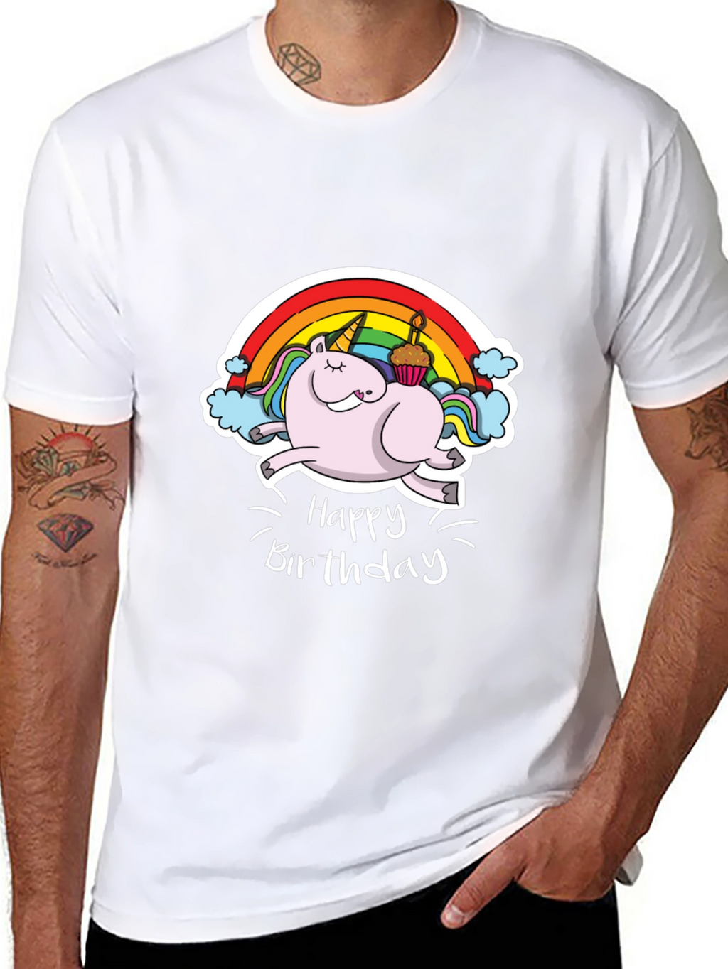 Unicorn Happy Birthday Black T-Shirt