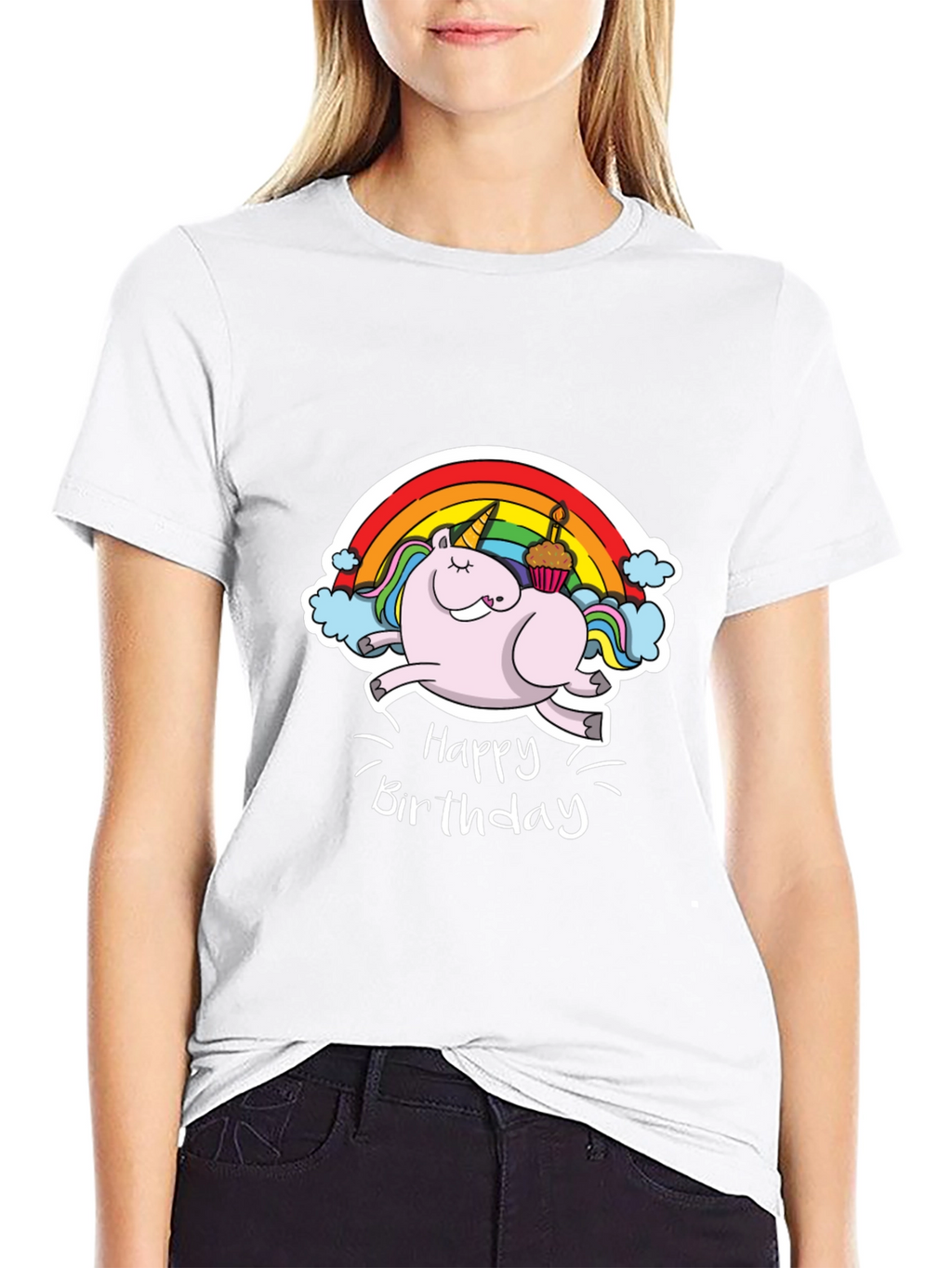 Unicorn Happy Birthday Black T-Shirt