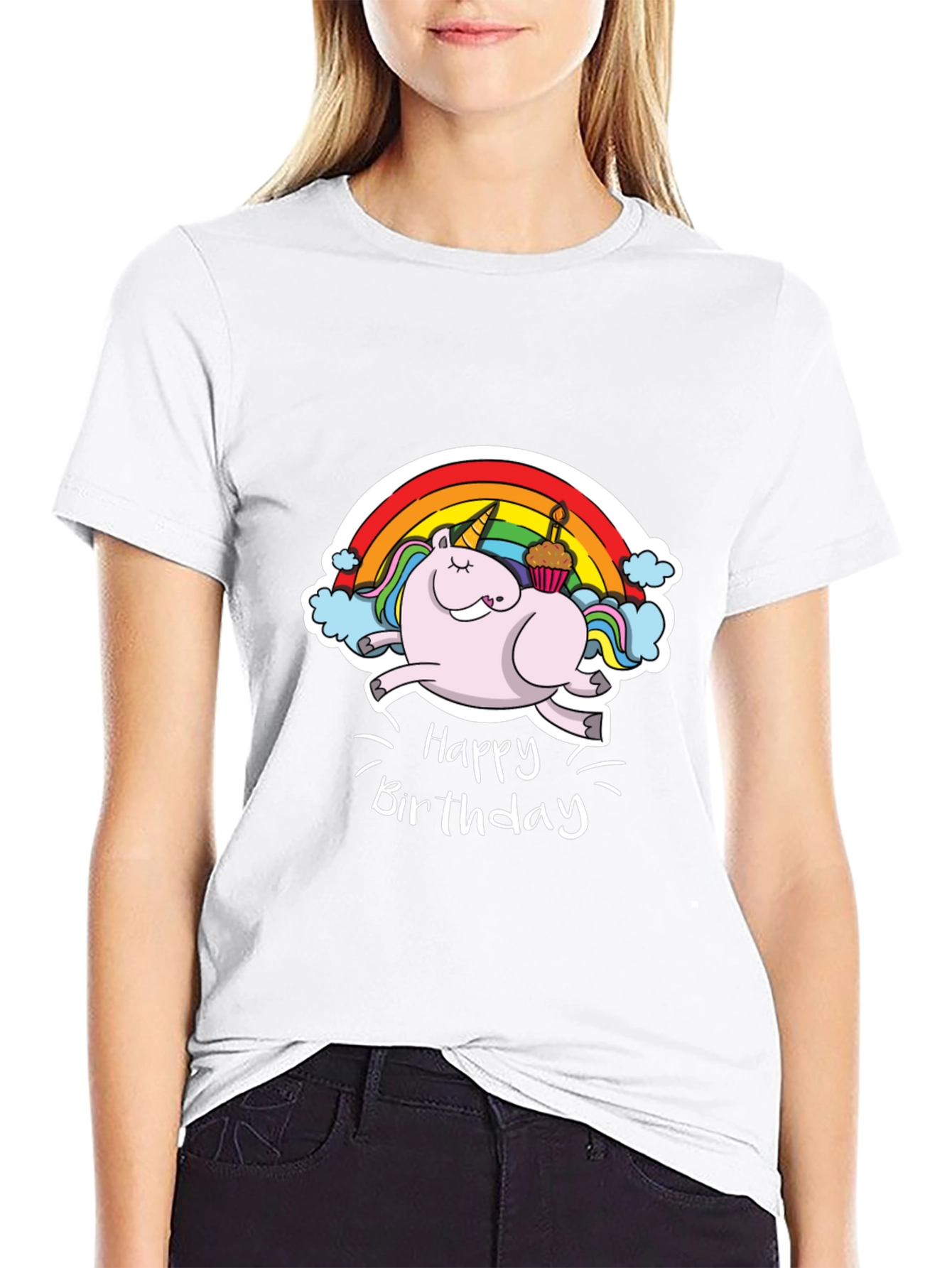 Unicorn Happy Birthday Black T-Shirt