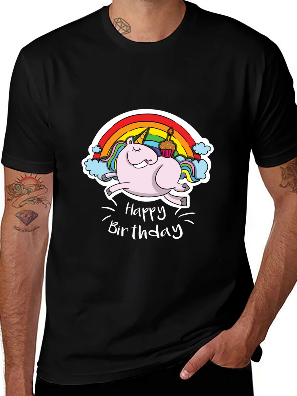Unicorn Happy Birthday Black T-Shirt