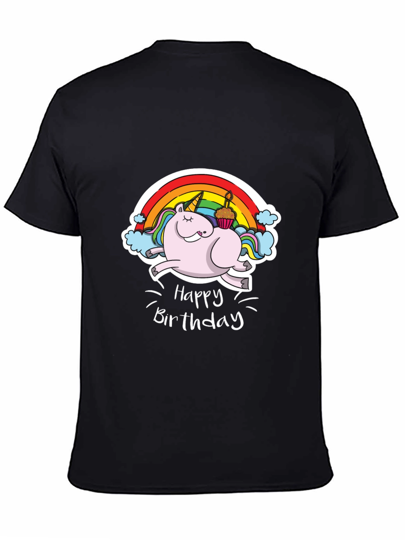 Unicorn Happy Birthday Black T-Shirt