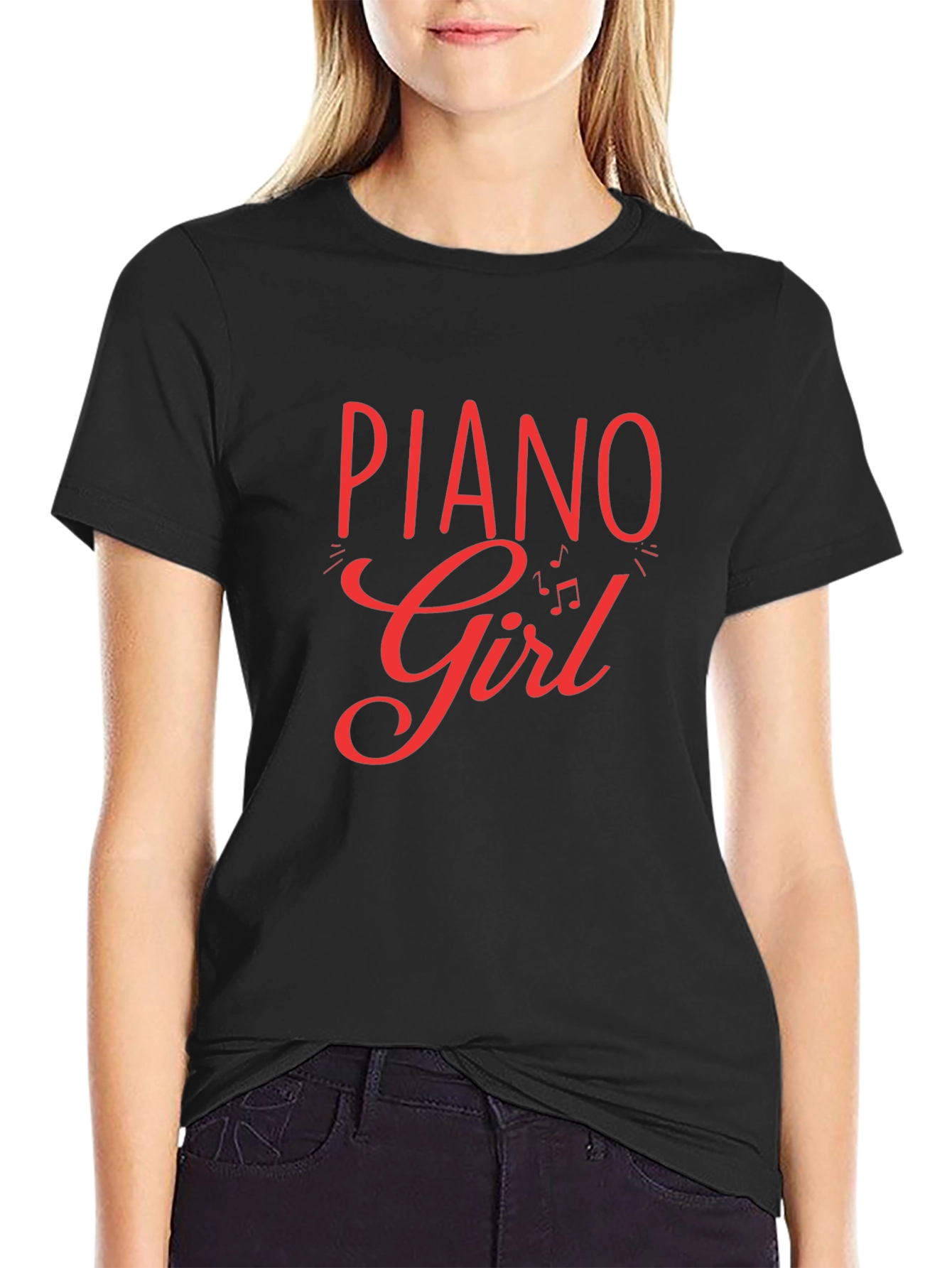 Piano Girl Black T-Shirt