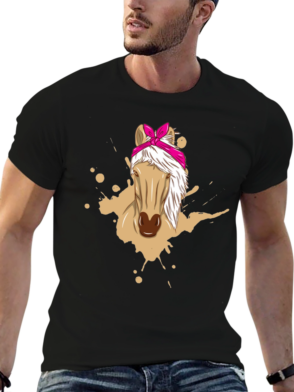 Horse Bandana Graphic Tee - Mens Black T-Shirt