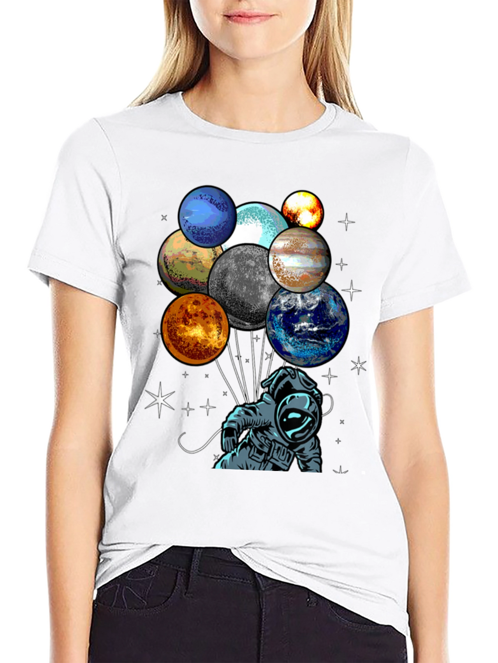 Astronaut Planet Balloons Graphic Tee