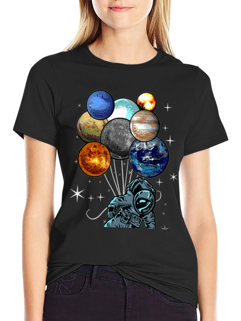 Astronaut Planet Balloons Graphic Tee