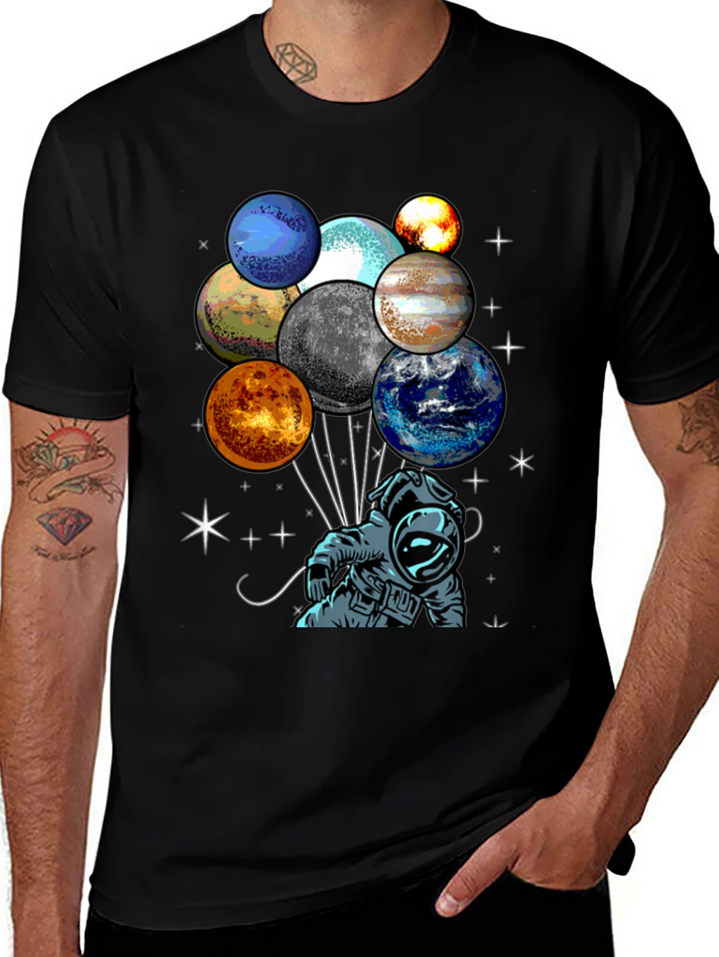 Astronaut Planet Balloons Graphic Tee