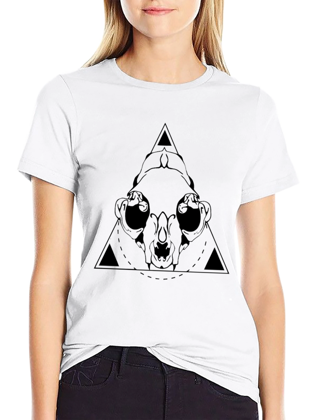 Geometric Skull Graphic Tee - Black Cotton T-Shirt