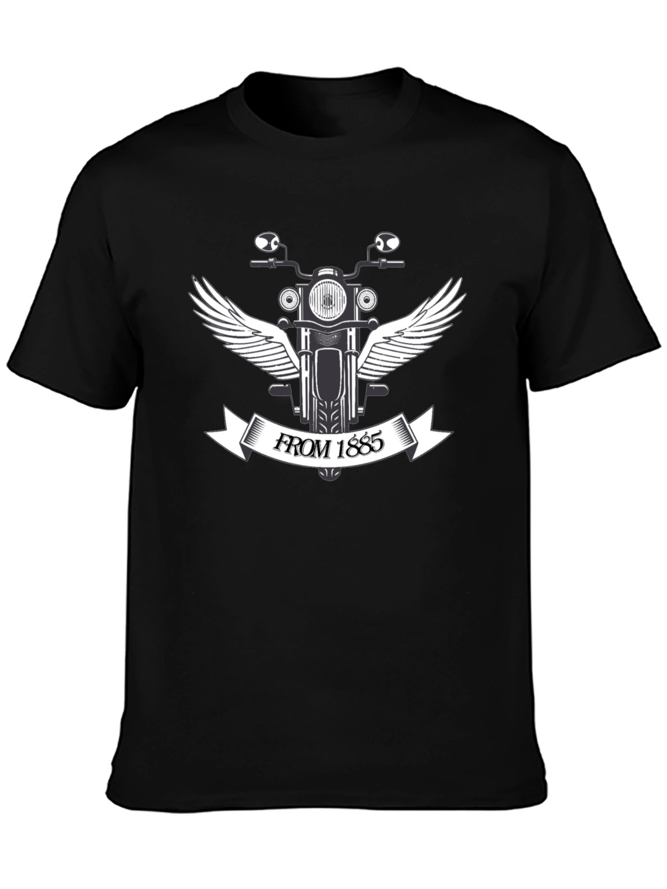 Motorcycle Wings Tee - Est. 1885 - Black Cotton T-Shirt