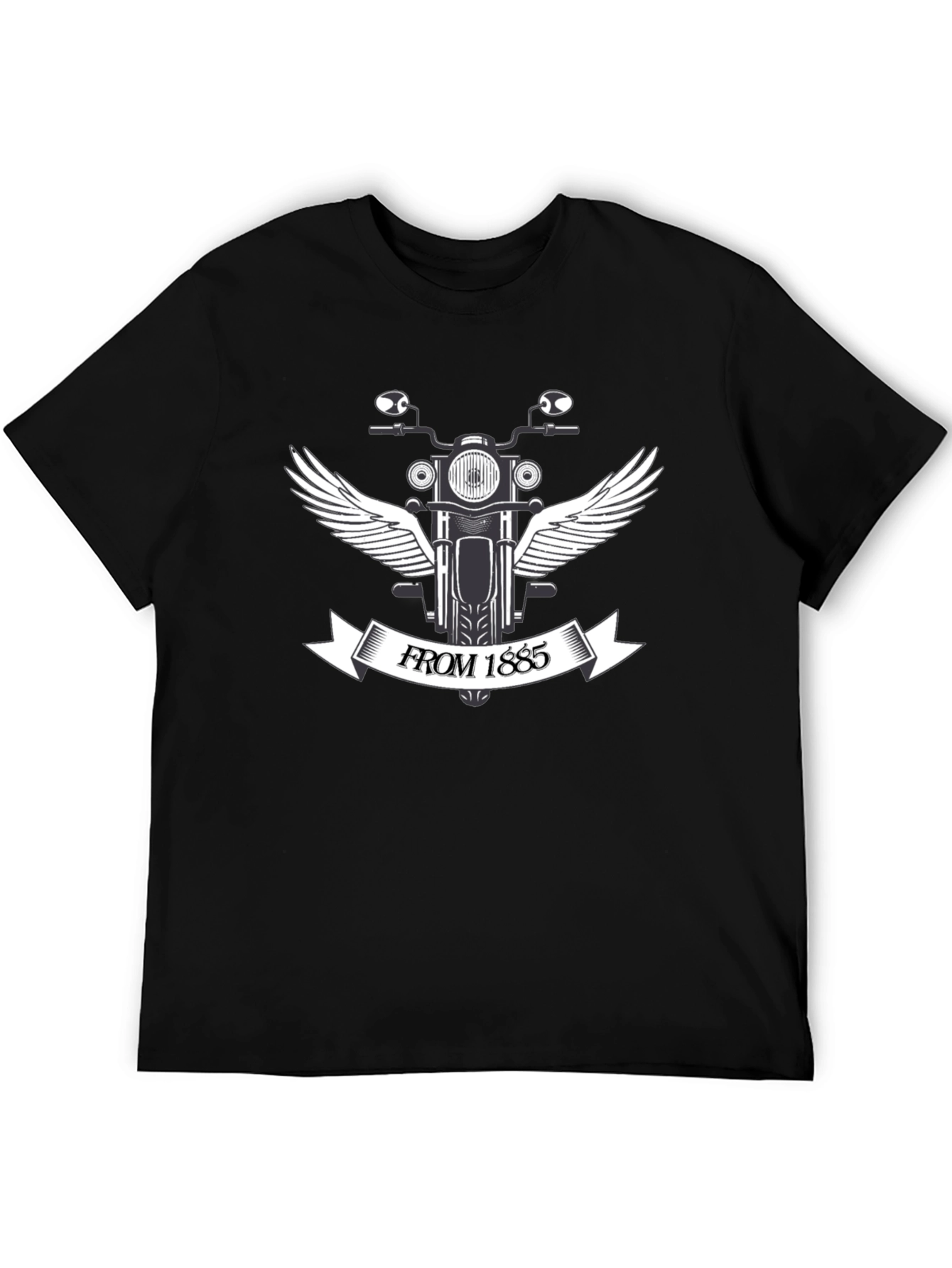 Motorcycle Wings Tee - Est. 1885 - Black Cotton T-Shirt