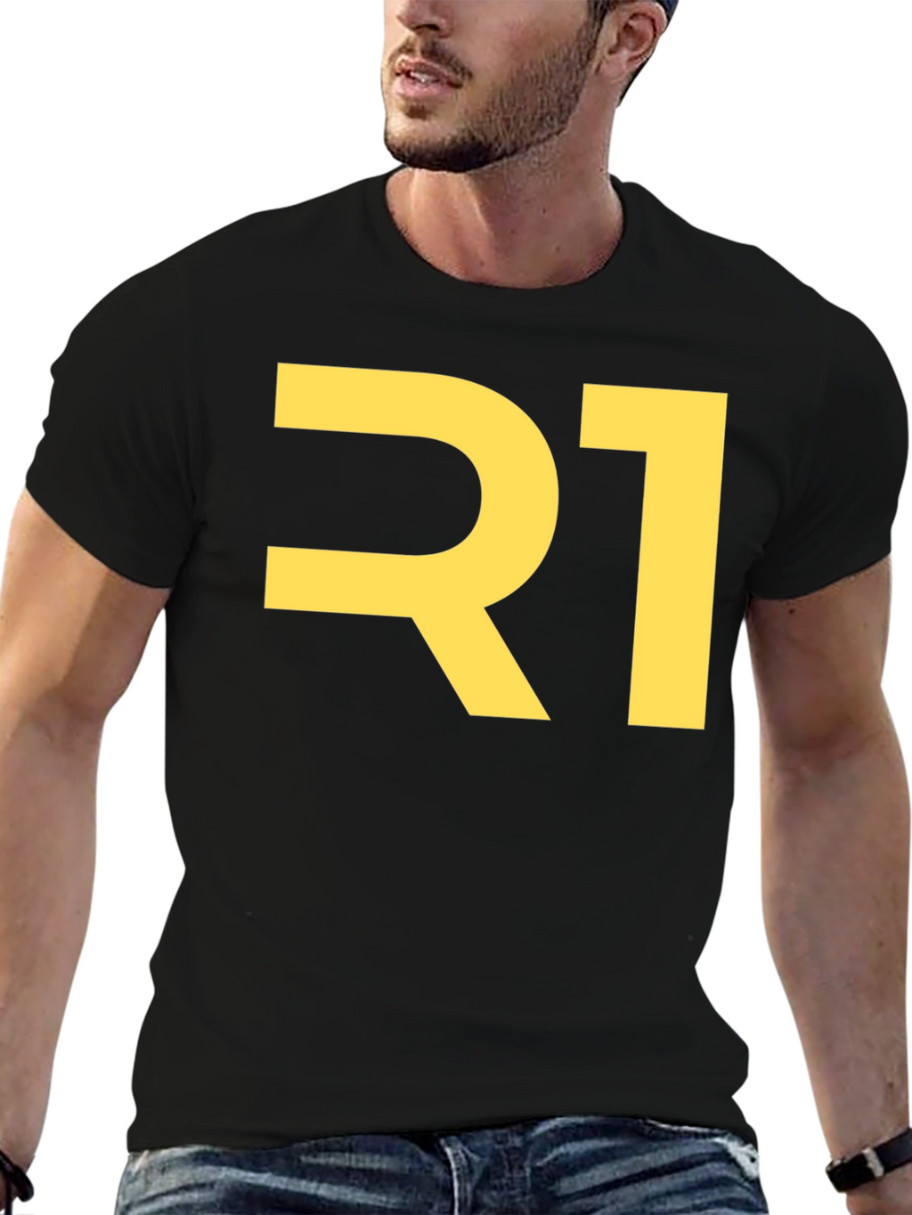 Bold R1 Graphic T-Shirt - Black Cotton Tee