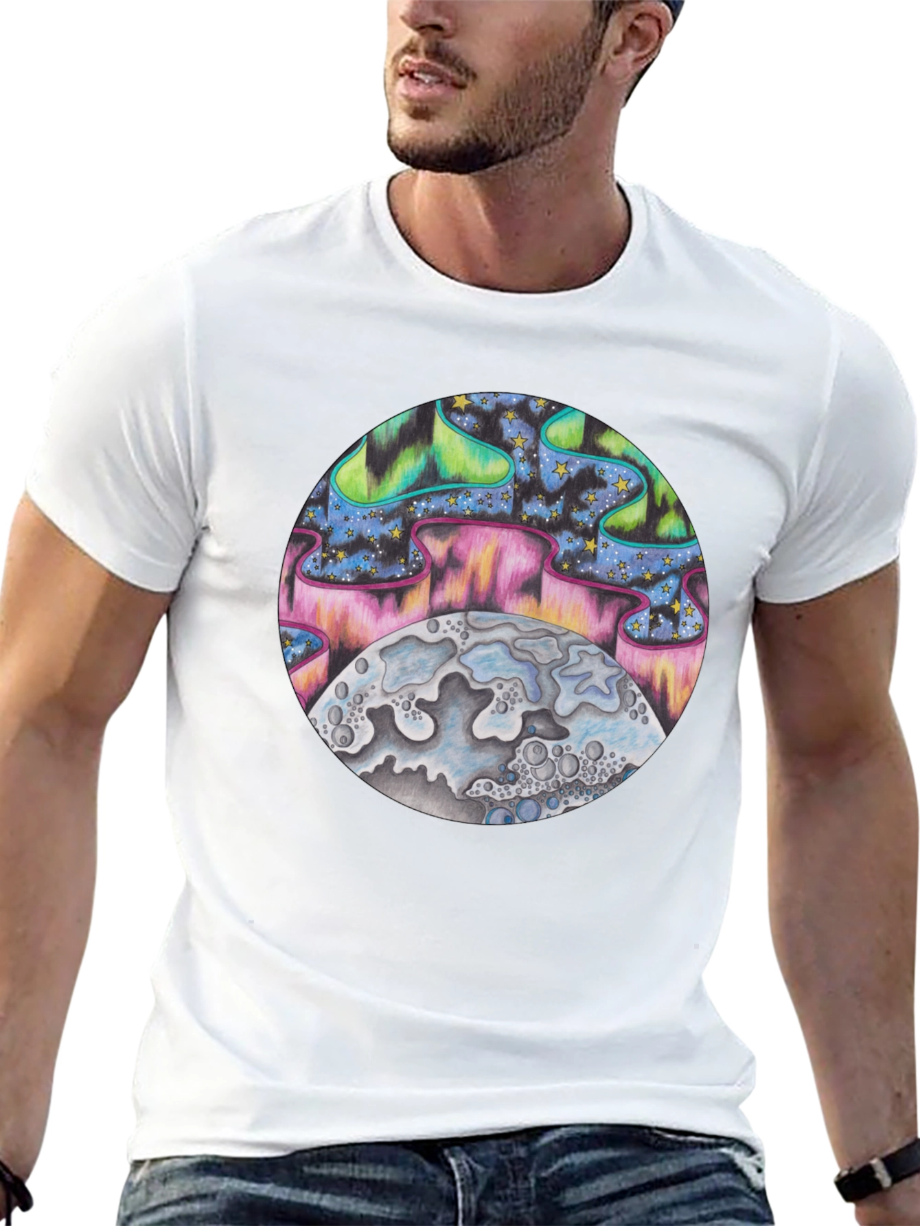 Aurora Moon Graphic Tee - Black