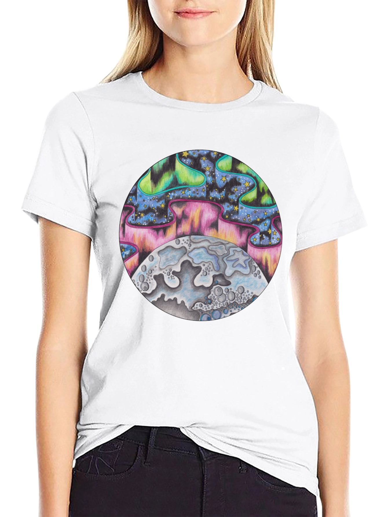 Aurora Moon Graphic Tee - Black