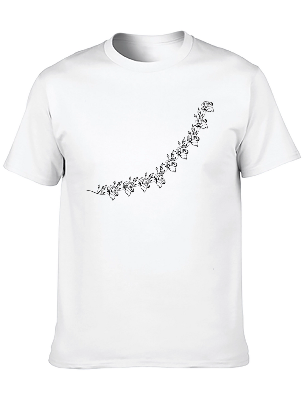 Mens Black Crew Neck T-Shirt with Floral Accent