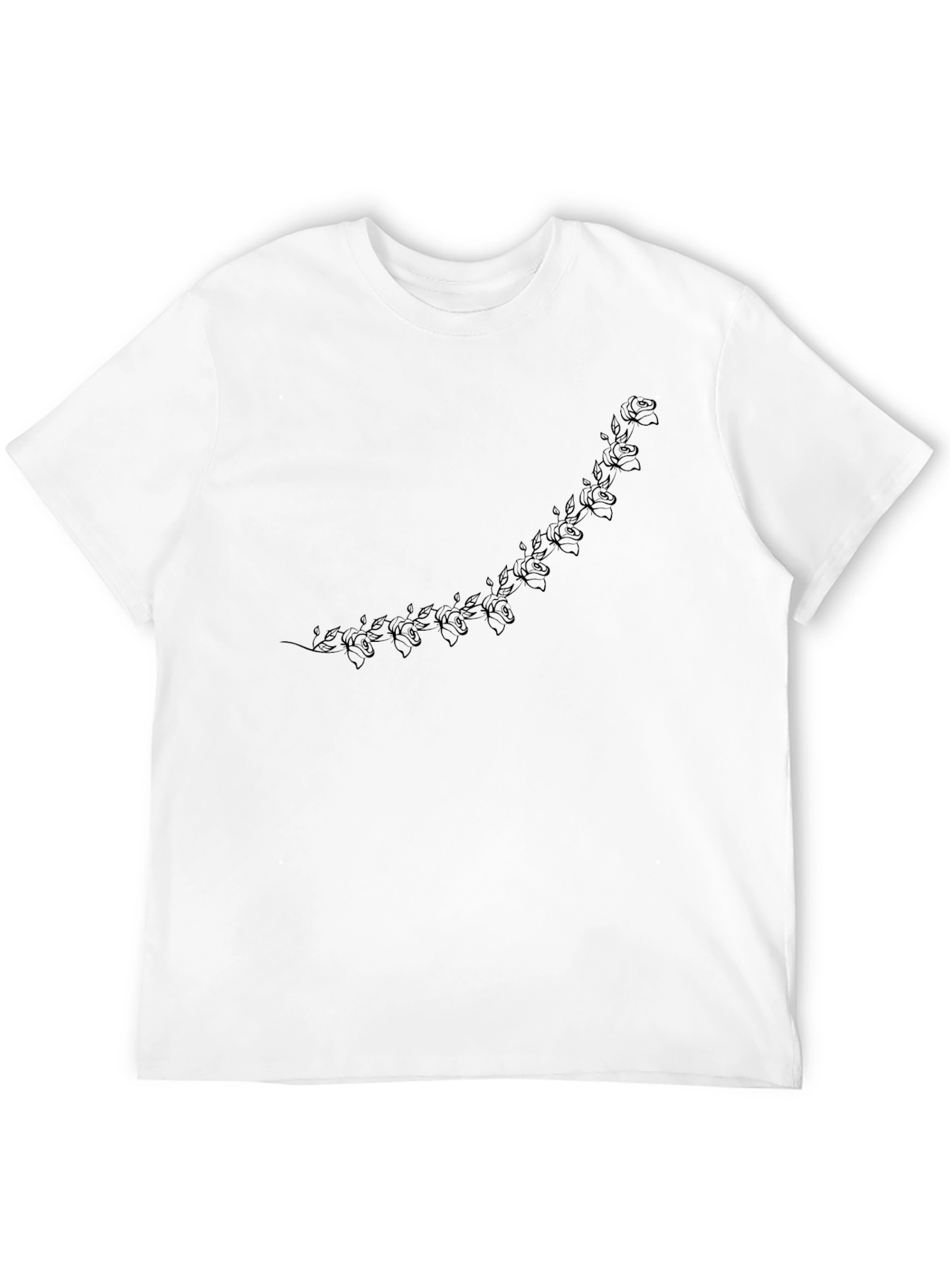 Mens Black Crew Neck T-Shirt with Floral Accent