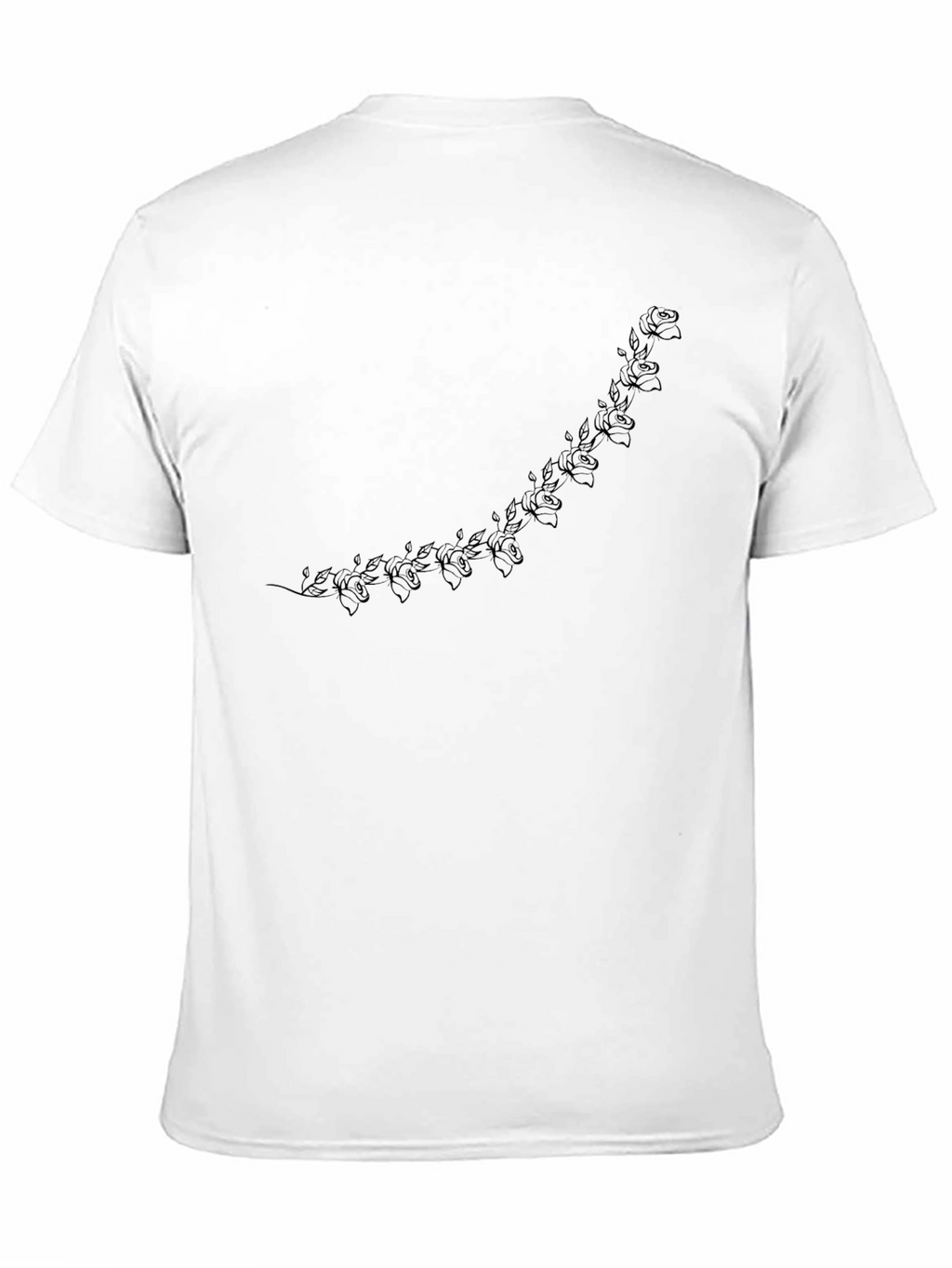 Mens Black Crew Neck T-Shirt with Floral Accent