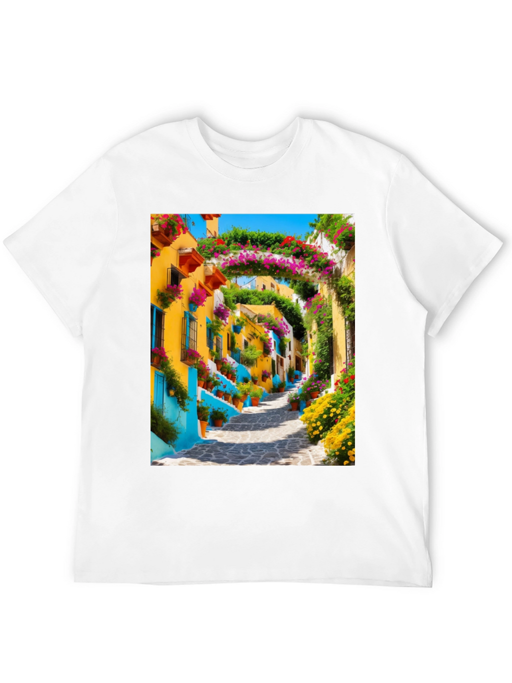 Vibrant Townscape Graphic Tee - Black
