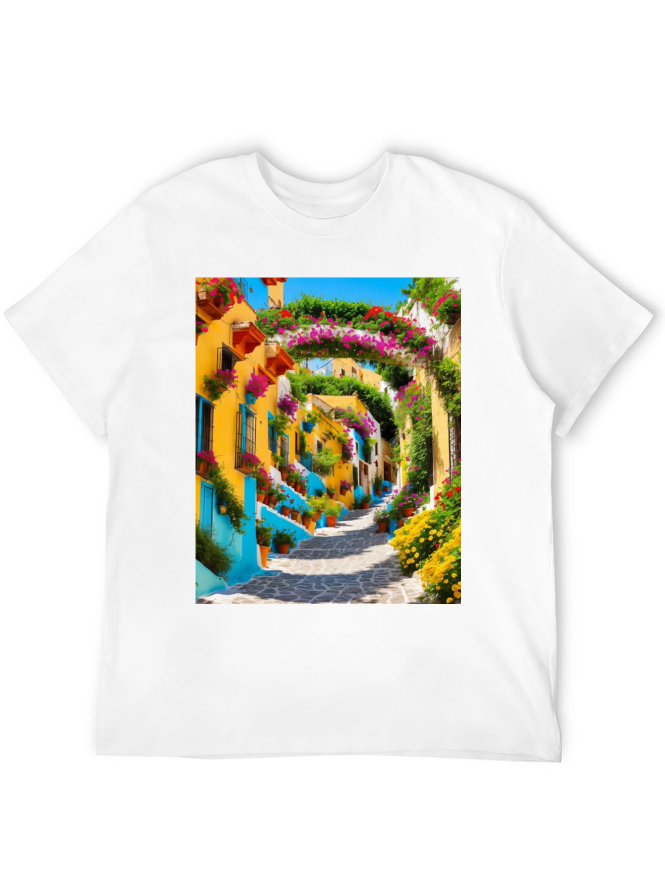 Vibrant Townscape Graphic Tee - Black