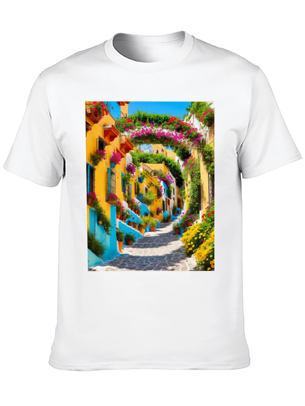 Vibrant Townscape Graphic Tee - Black