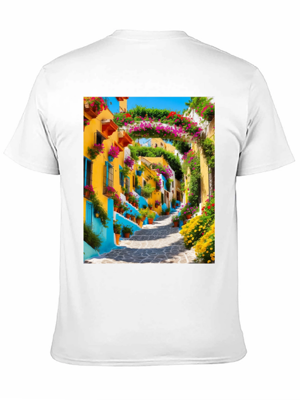 Vibrant Townscape Graphic Tee - Black