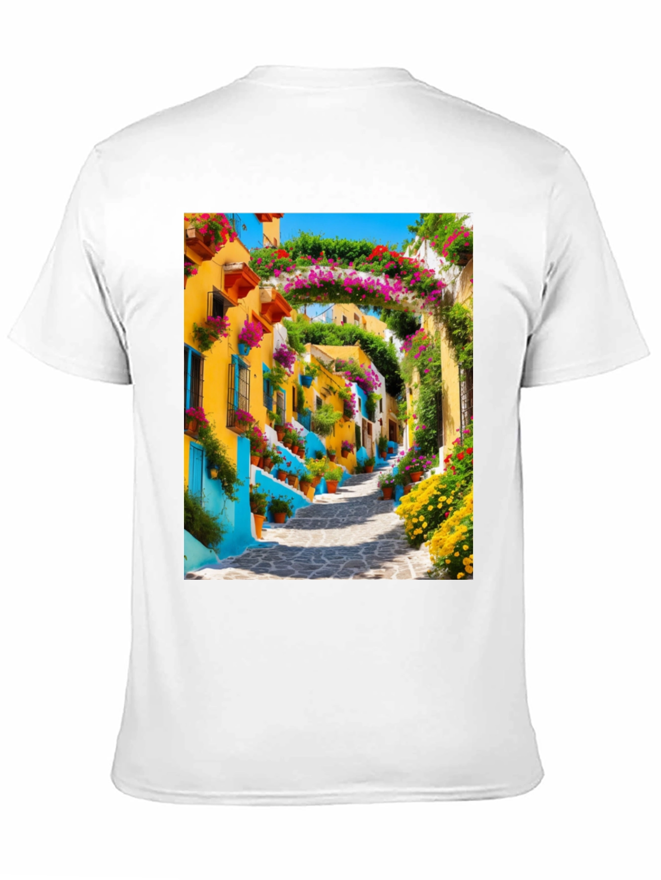 Vibrant Townscape Graphic Tee - Black