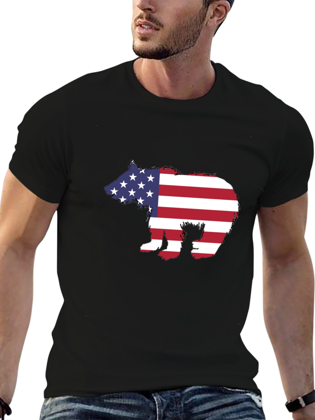 American Flag Bear Graphic Tee - Patriotic T-Shirt