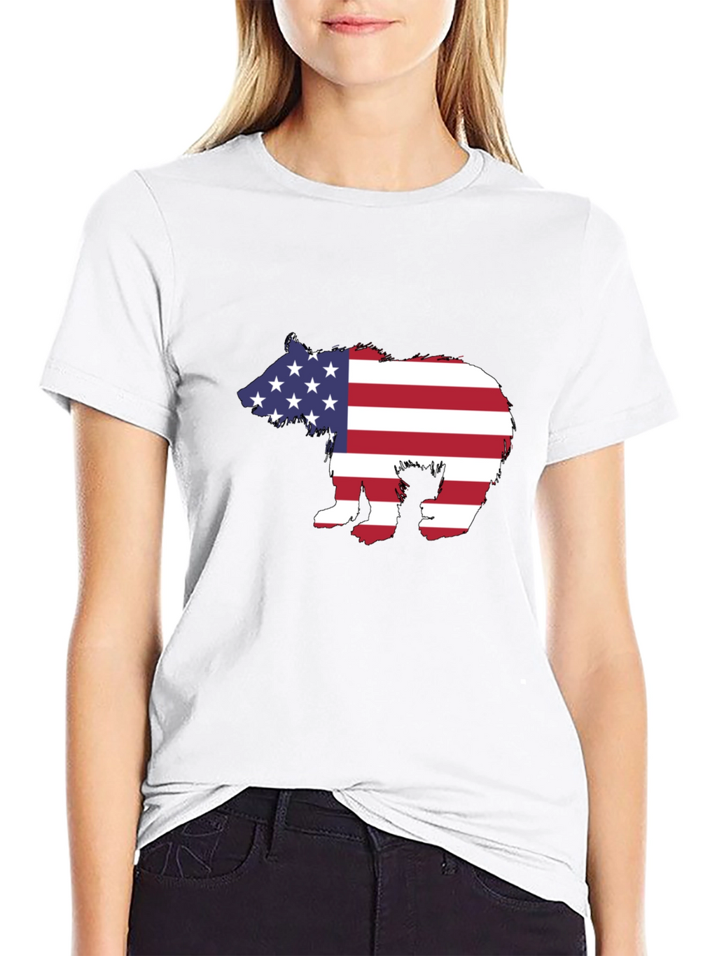 American Flag Bear Graphic Tee - Patriotic T-Shirt