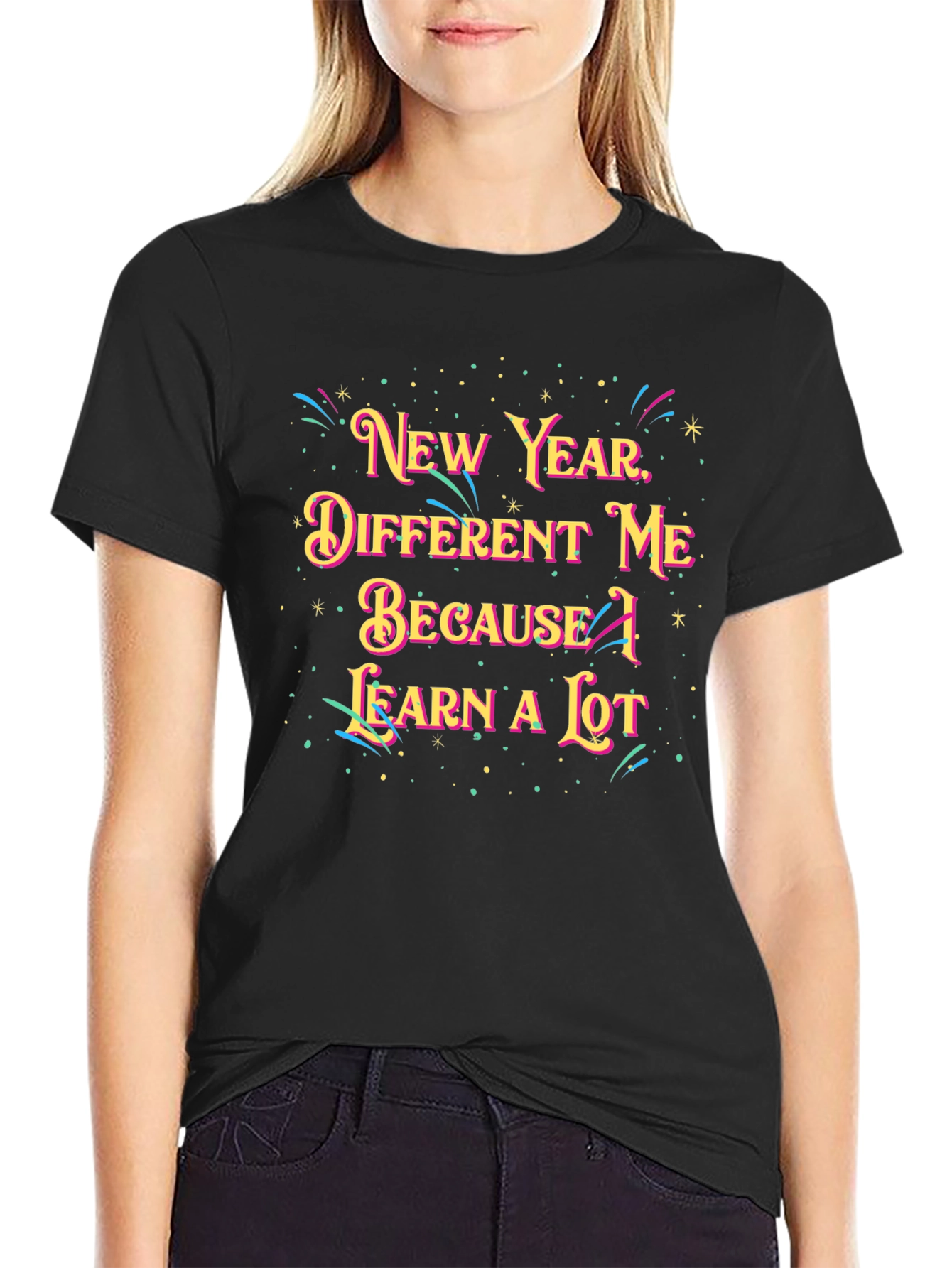 New Year Different Me T-Shirt - Learn A Lot Black Cotton Tee